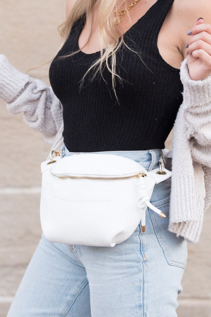 Luxe Convertible Sling Belt Bum Bag in White *Final Sale*