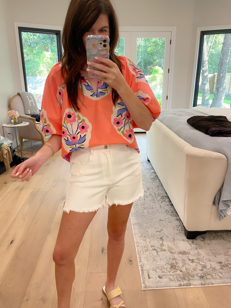 Sunny Side Denim Shorts in White