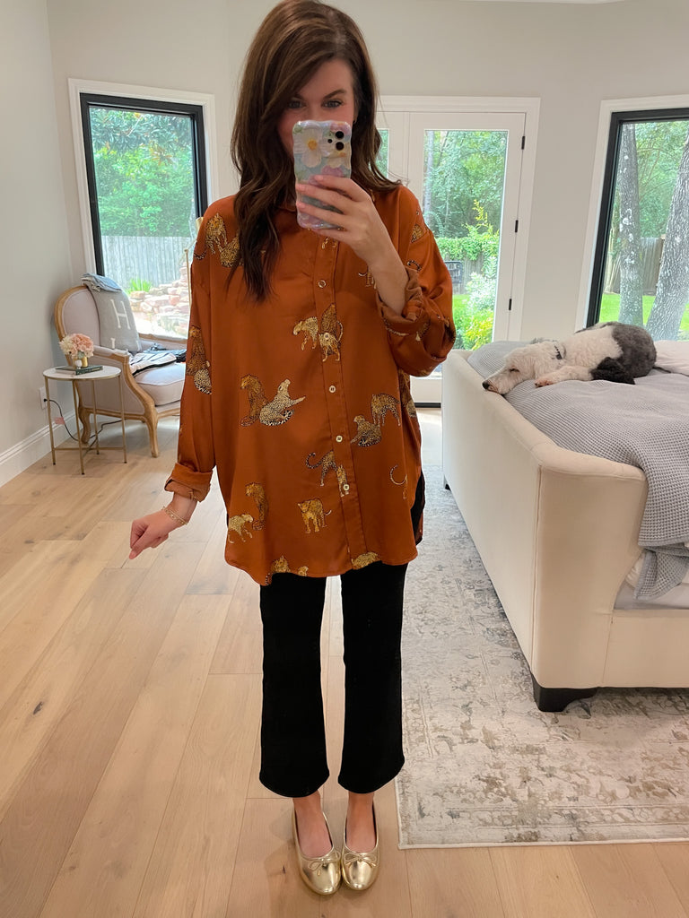Golden Hour Cheetah Button Down in Rust