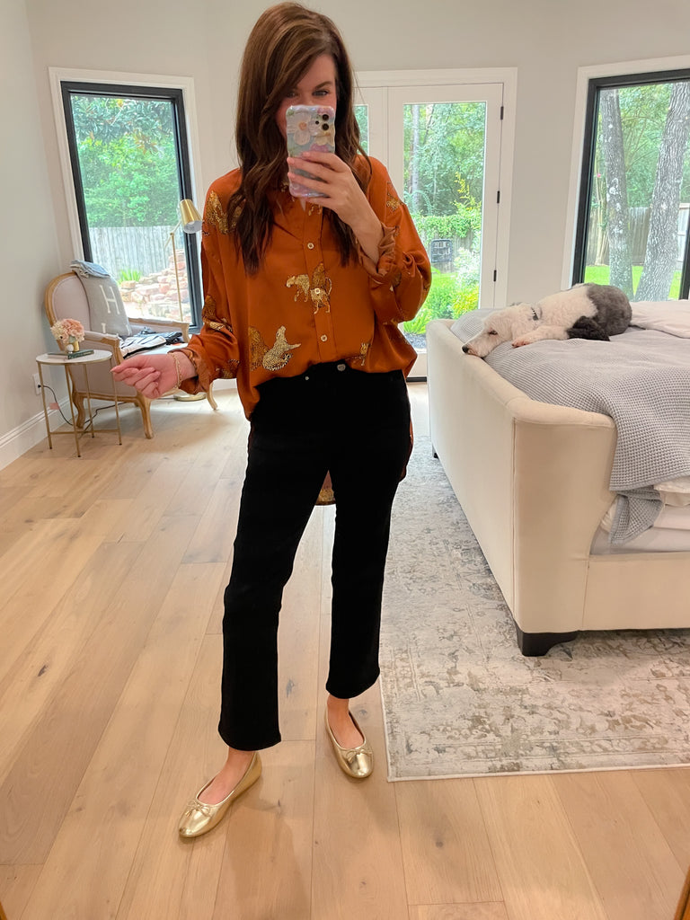 Golden Hour Cheetah Button Down in Rust