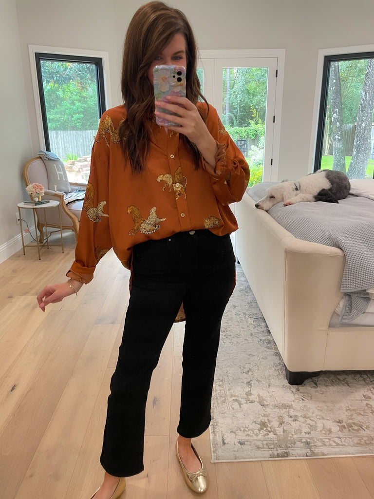 Golden Hour Cheetah Button Down in Rust