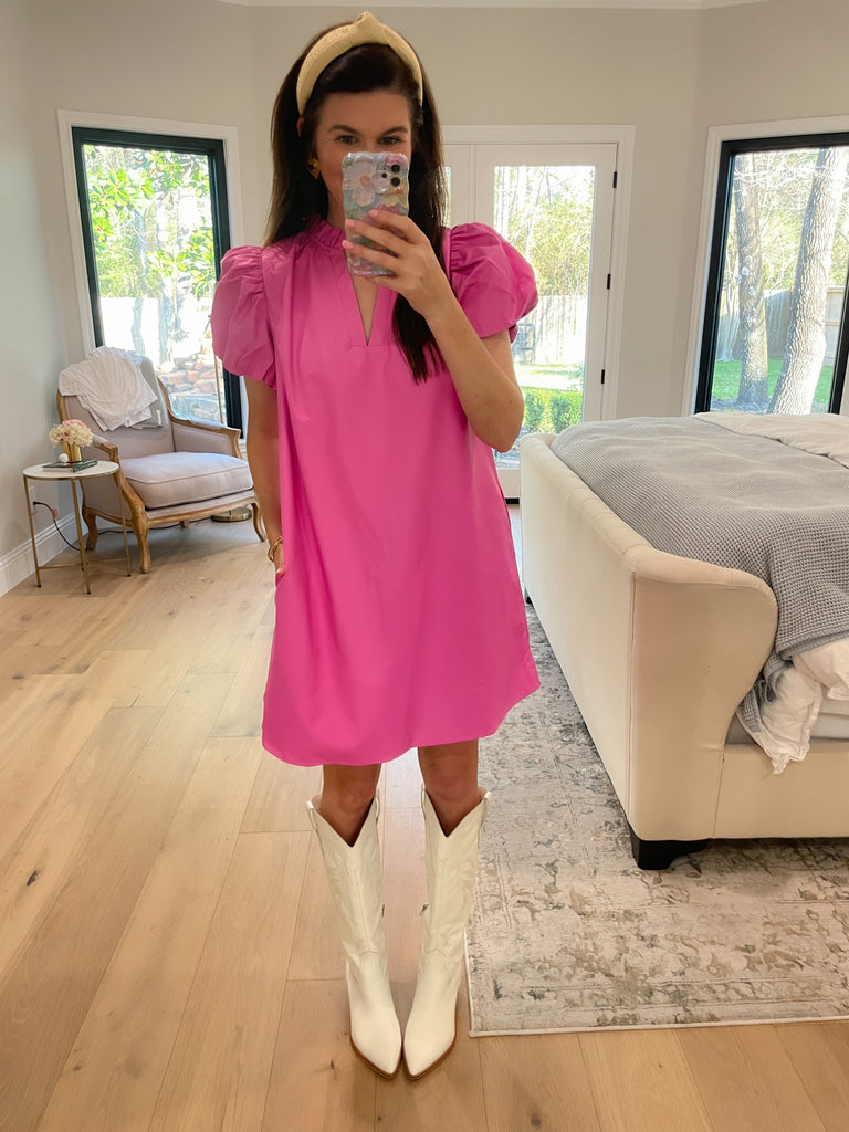 Talulah Leather Puff Sleeve Dress in Pink