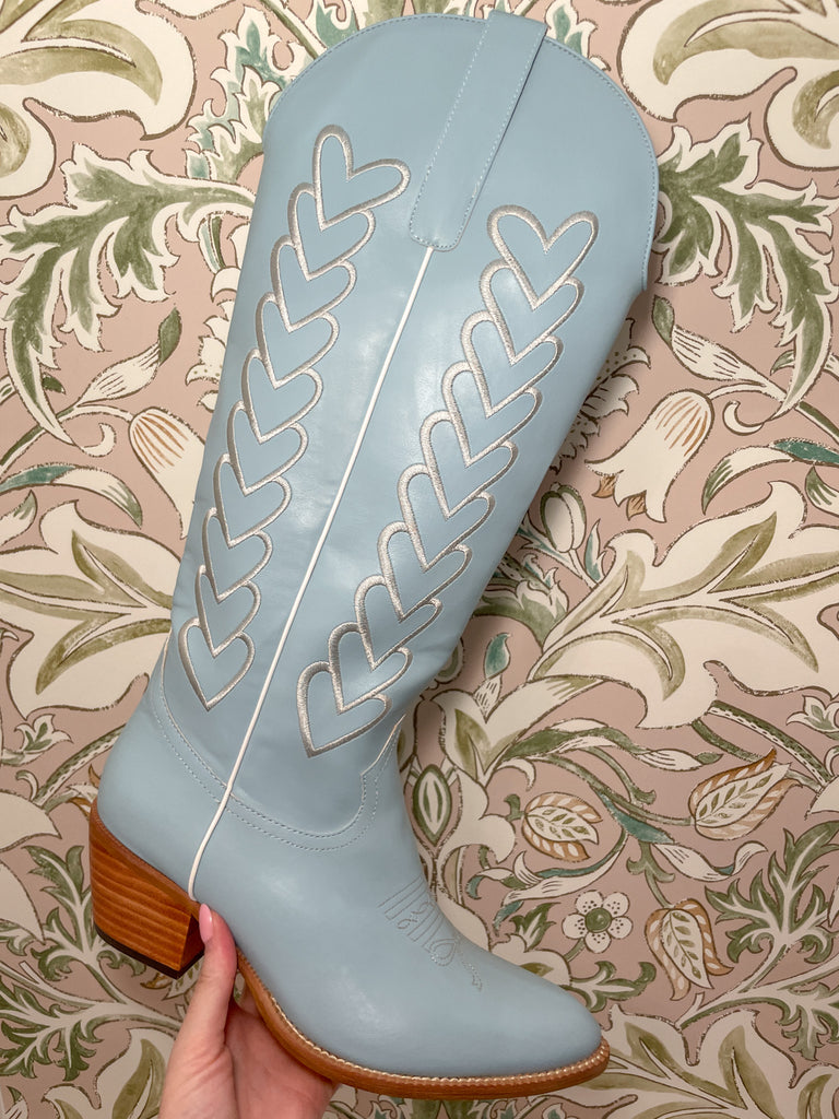 Mila Heart Stitch Cowboy Boots in Blue