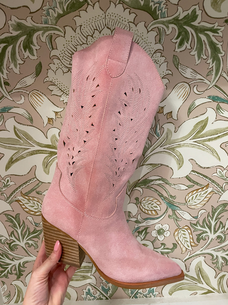 Olivia Eyelet Boots in Pink