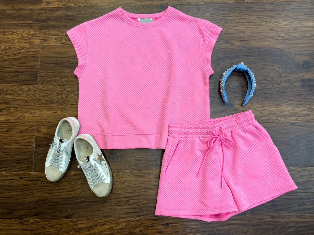 Call My Jet Textured Shorts in Bubble Gum