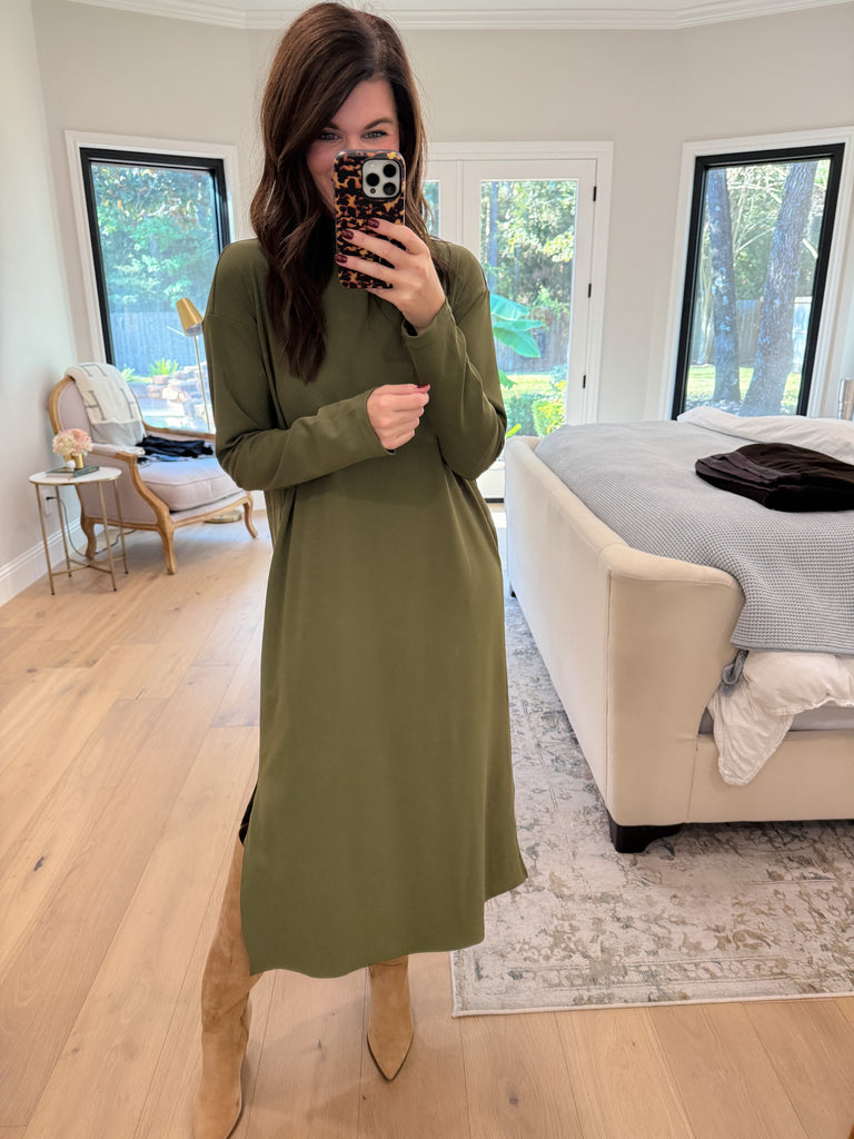 Everyday Ease Midi Dress in Olive