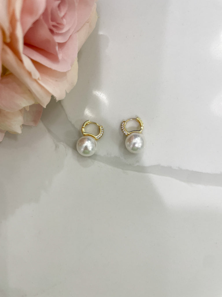 Cream Pearl Rhinestone Hoop Earrings *Final Sale*
