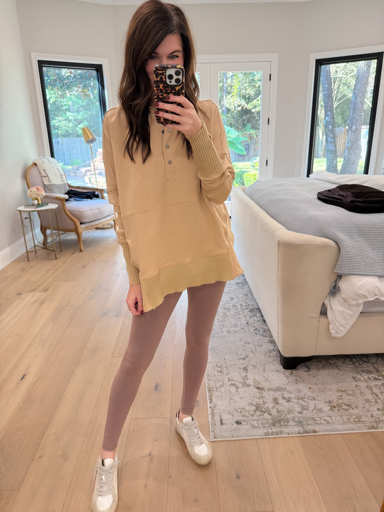 Looking Forward Hooded Pullover in Taupe