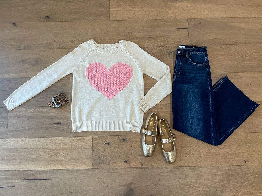 In My Heart Sweater in Oatmeal/Pink
