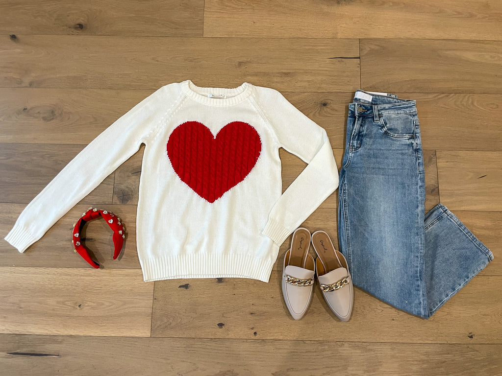 In My Heart Sweater in White/Red