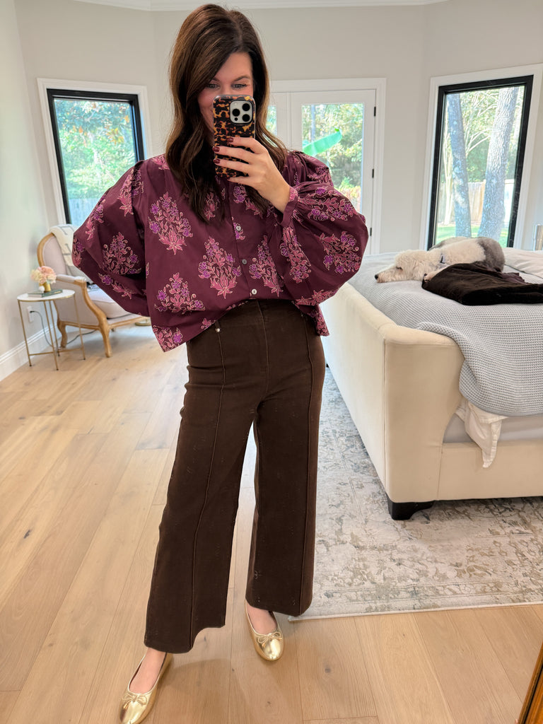 Thea Pintuck Pants in Brown