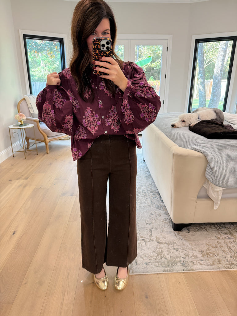 Thea Pintuck Pants in Brown