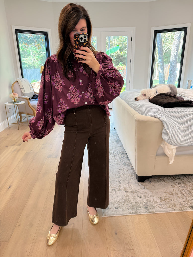 Thea Pintuck Pants in Brown