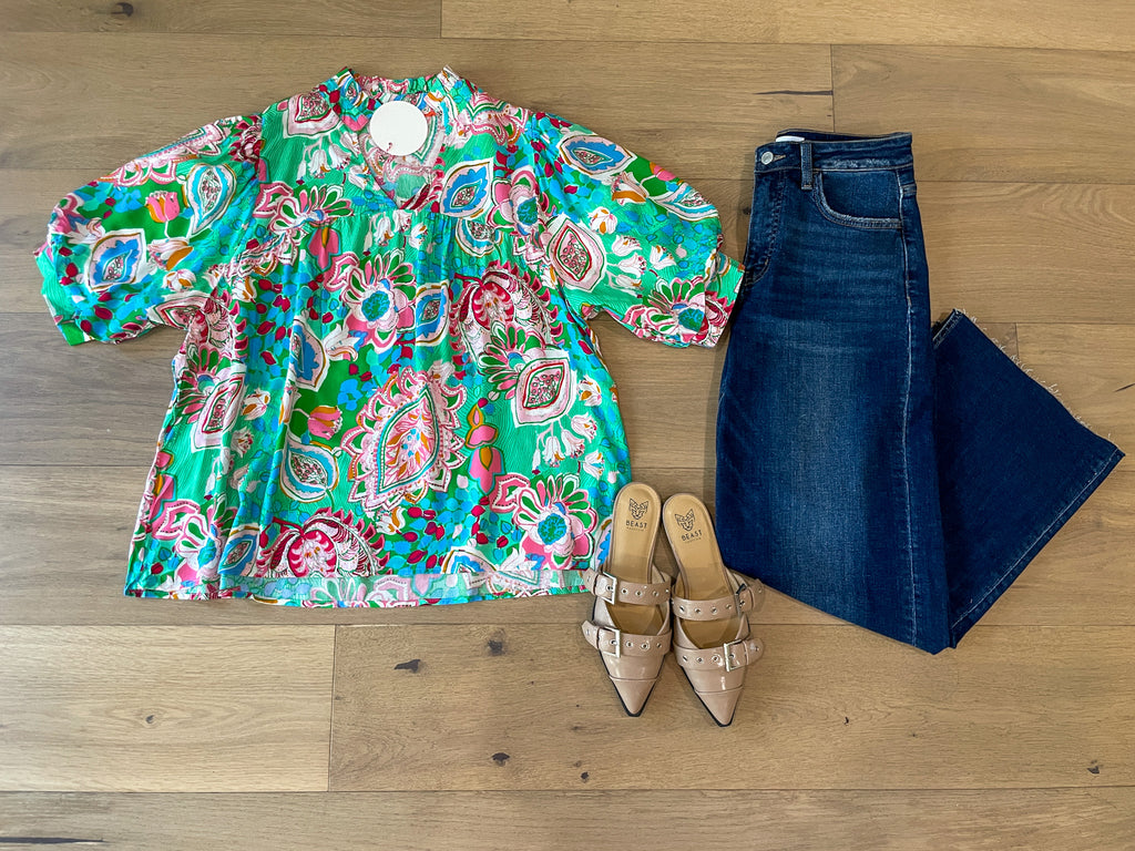 Breath of Fresh Air Top in Green Mix