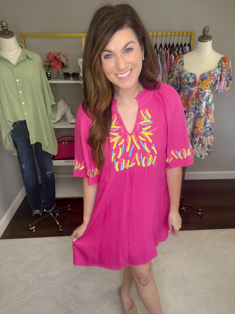 Heading to the Beach Dress in Hot Pink