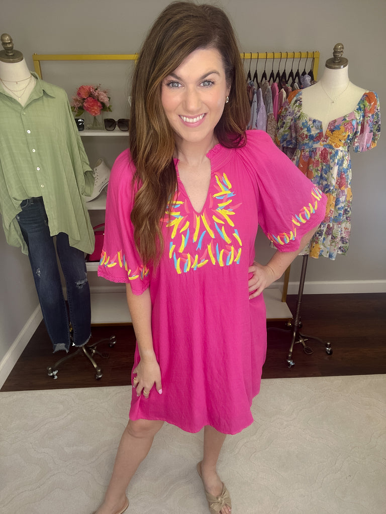 Heading to the Beach Dress in Hot Pink