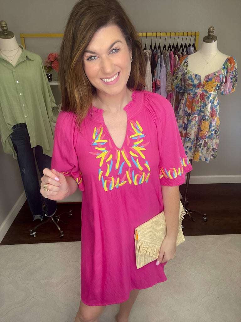 Heading to the Beach Dress in Hot Pink