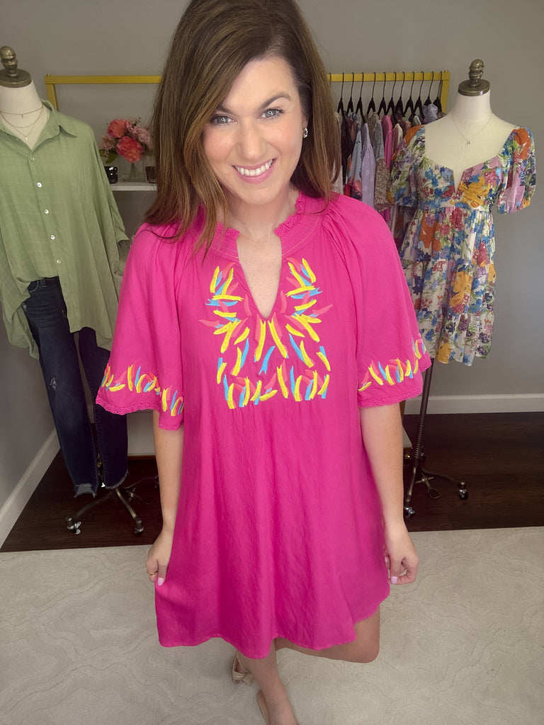 Heading to the Beach Dress in Hot Pink