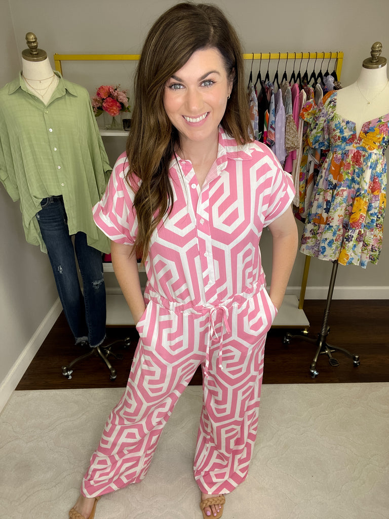 SALE! Basic Geometry Jumpsuit in Pink *Final Sale*