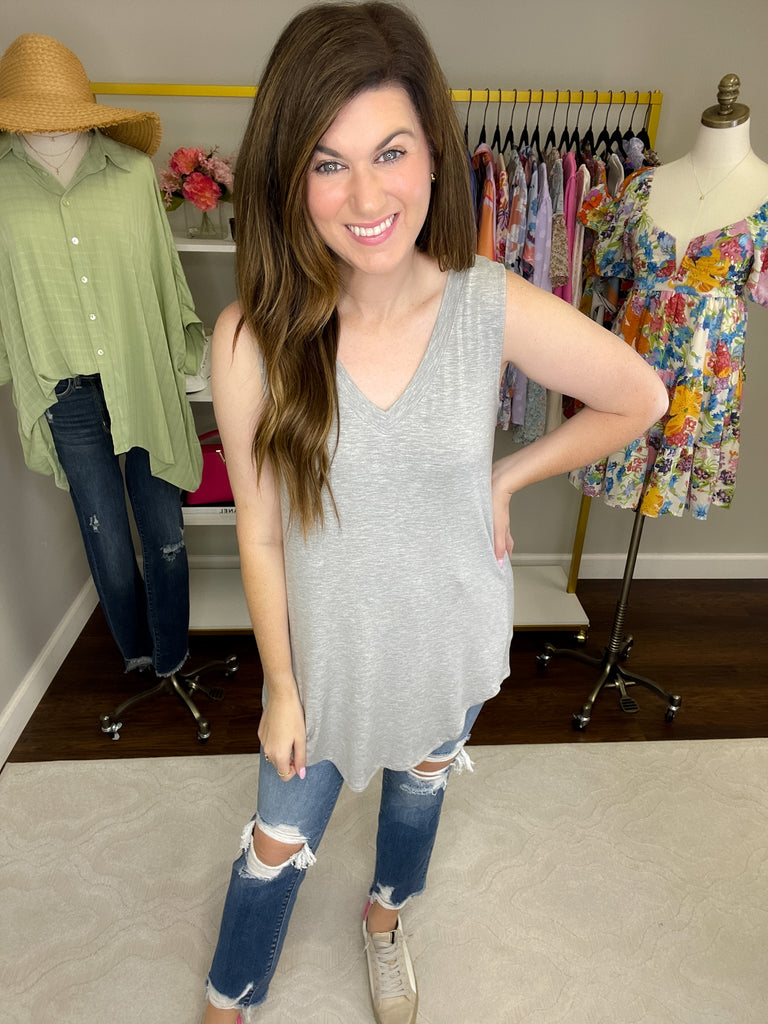 SALE! *BELLES & DOORBUSTER* Best Basic V-Neck Tanks in Black and Heather Gray *Final Sale*