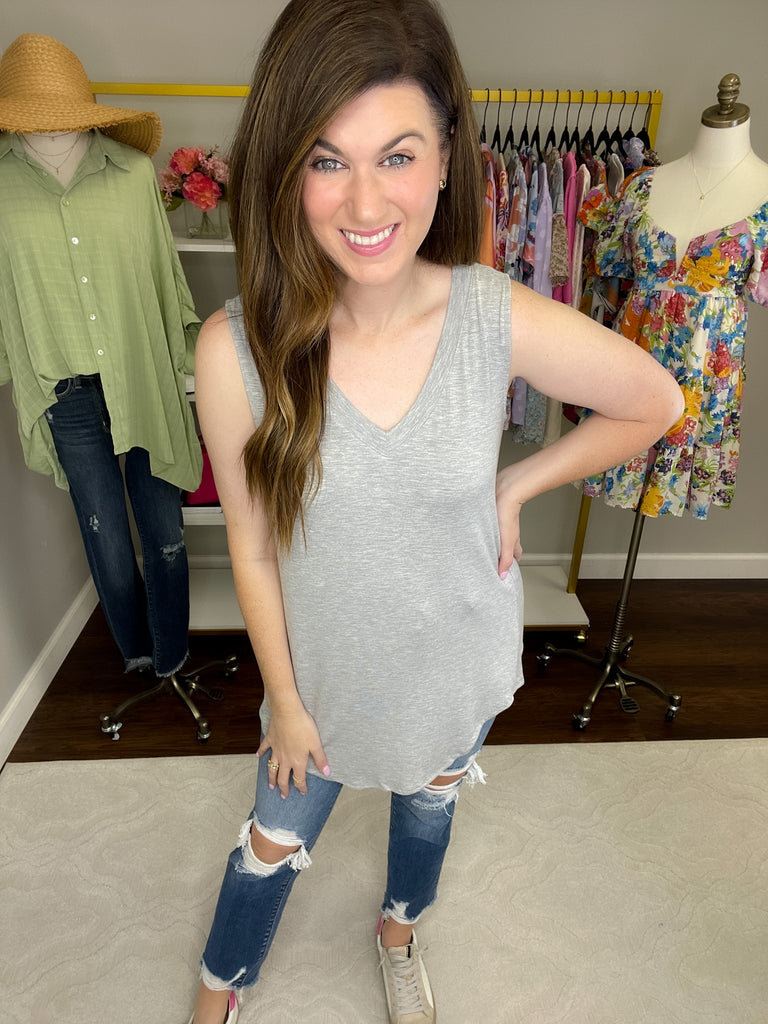 SALE! *BELLES & DOORBUSTER* Best Basic V-Neck Tanks in Black and Heather Gray *Final Sale*