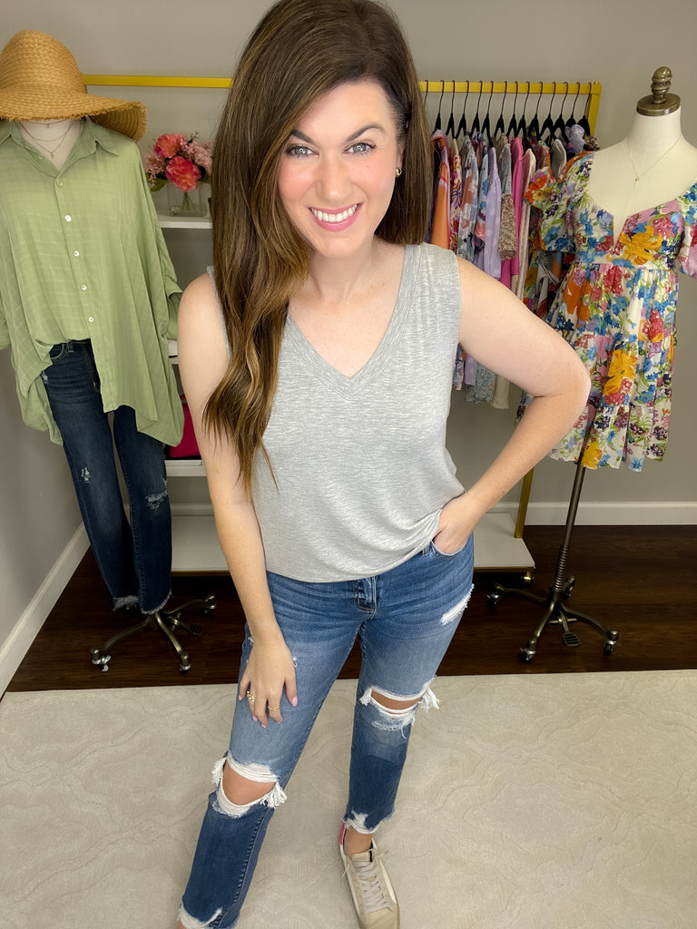 SALE! *BELLES & DOORBUSTER* Best Basic V-Neck Tanks in Black and Heather Gray *Final Sale*