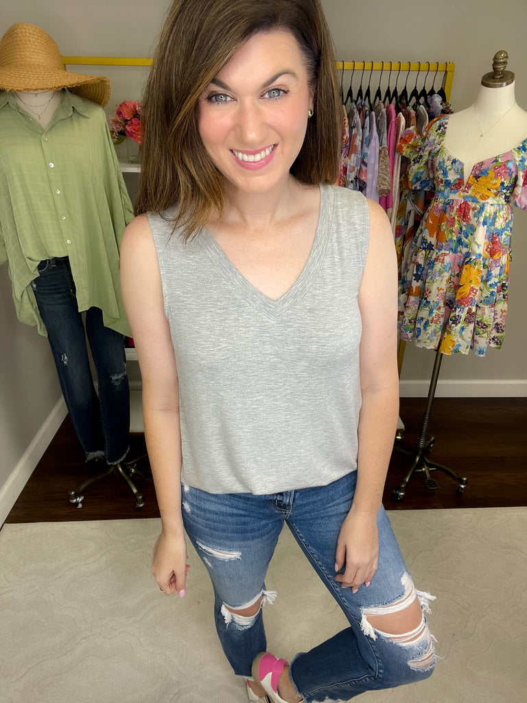 SALE! *BELLES & DOORBUSTER* Best Basic V-Neck Tanks in Black and Heather Gray *Final Sale*