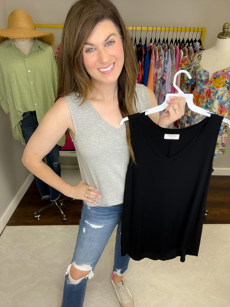 SALE! *BELLES & DOORBUSTER* Best Basic V-Neck Tanks in Black and Heather Gray *Final Sale*
