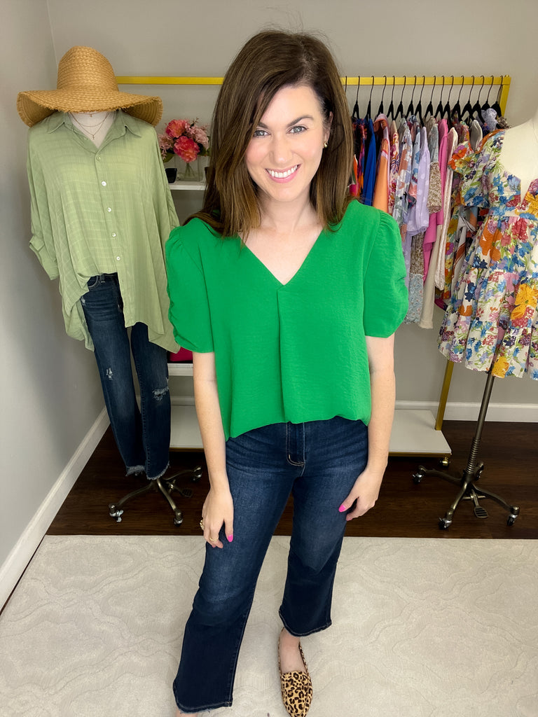 Straight to Business Top in Kelly and Hot Pink