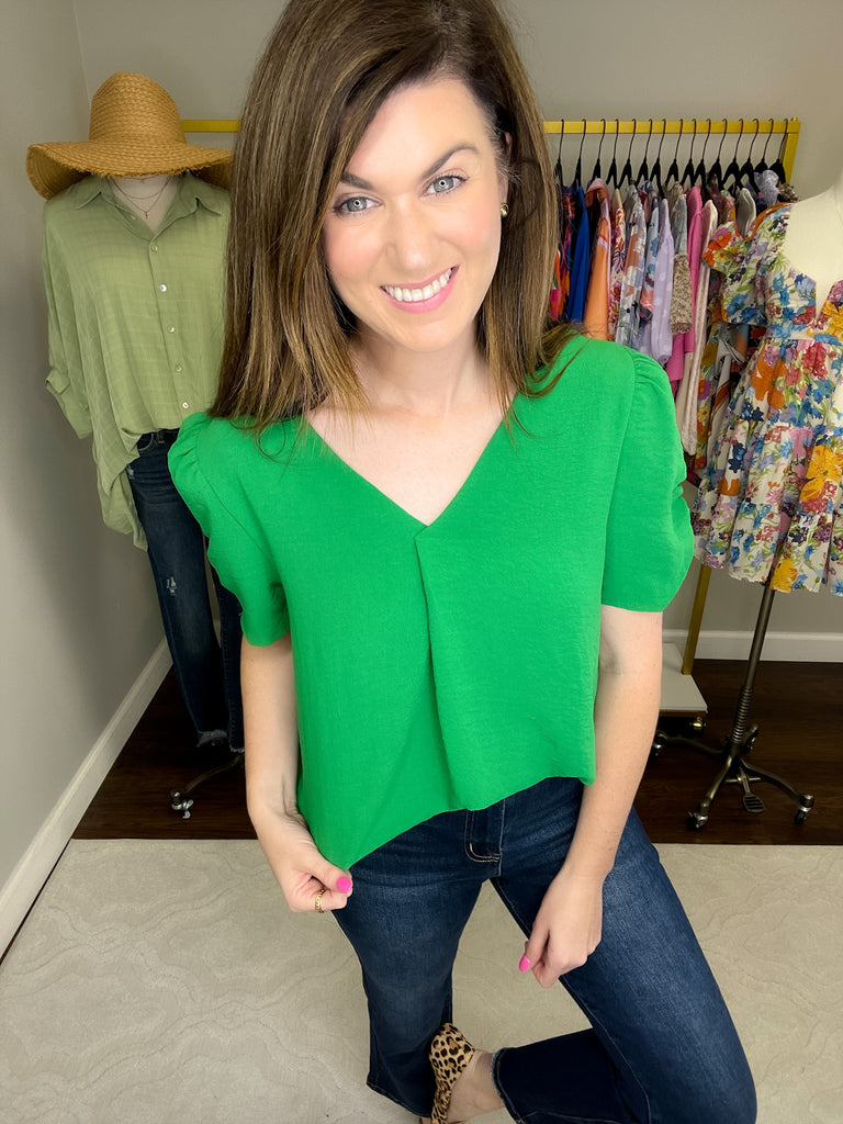 Straight to Business Top in Kelly and Hot Pink