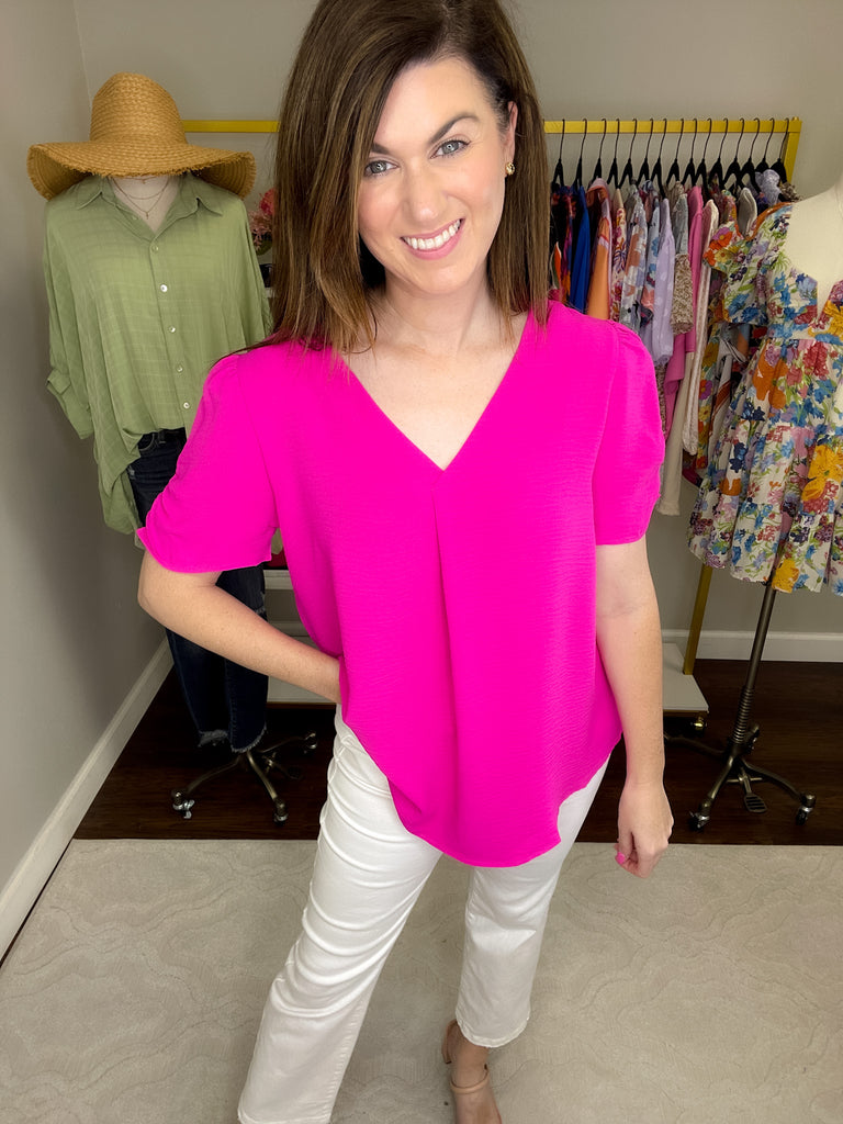Straight to Business Top in Kelly and Hot Pink