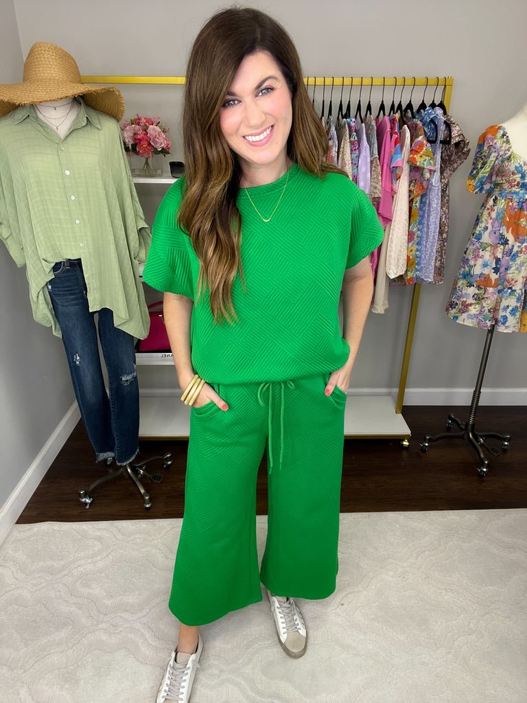 Call My Jet Textured Pants in Green