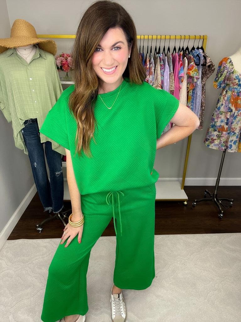 Call My Jet Textured Pants in Green