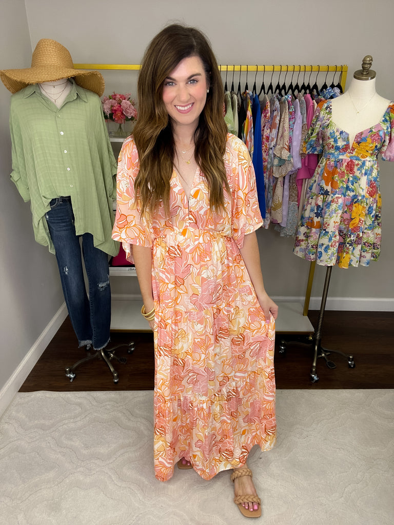 Painted Petals Maxi Dress in Peach