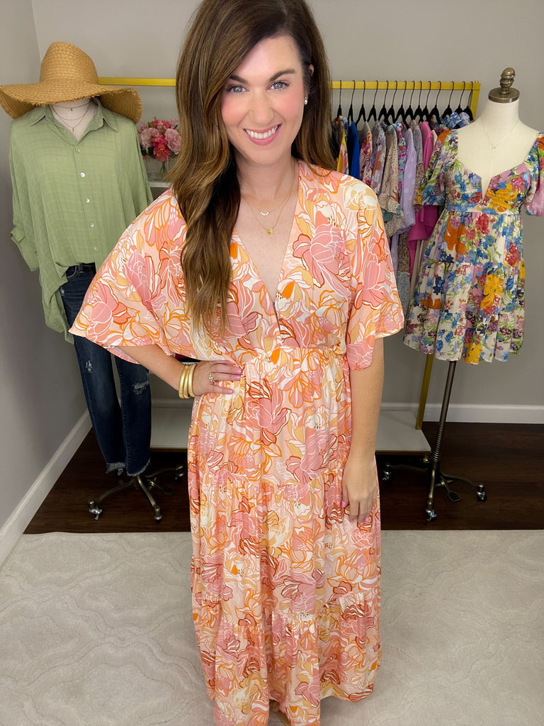 Painted Petals Maxi Dress in Peach