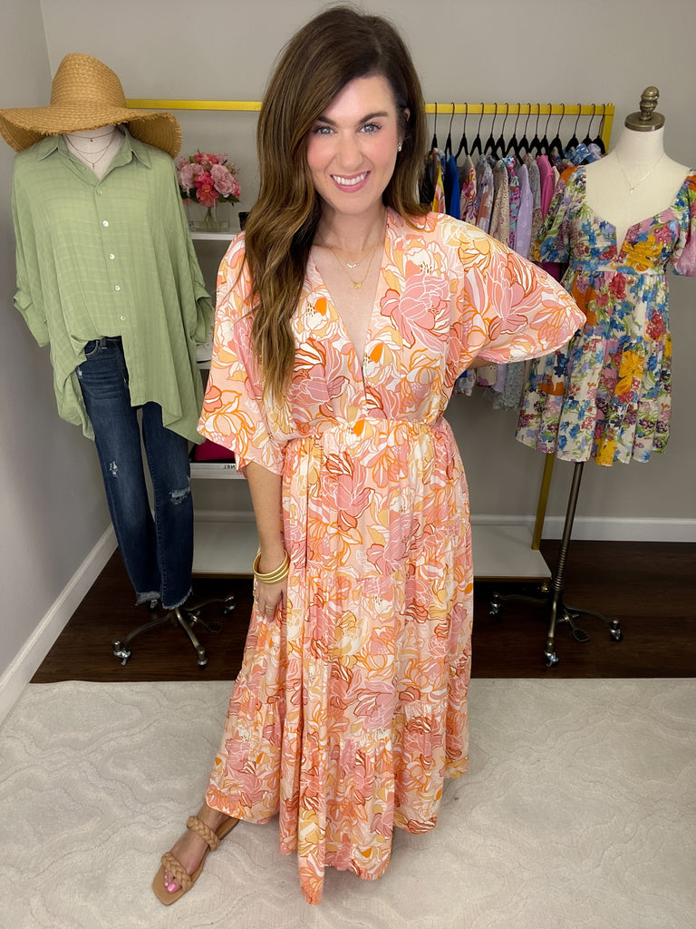 Painted Petals Maxi Dress in Peach