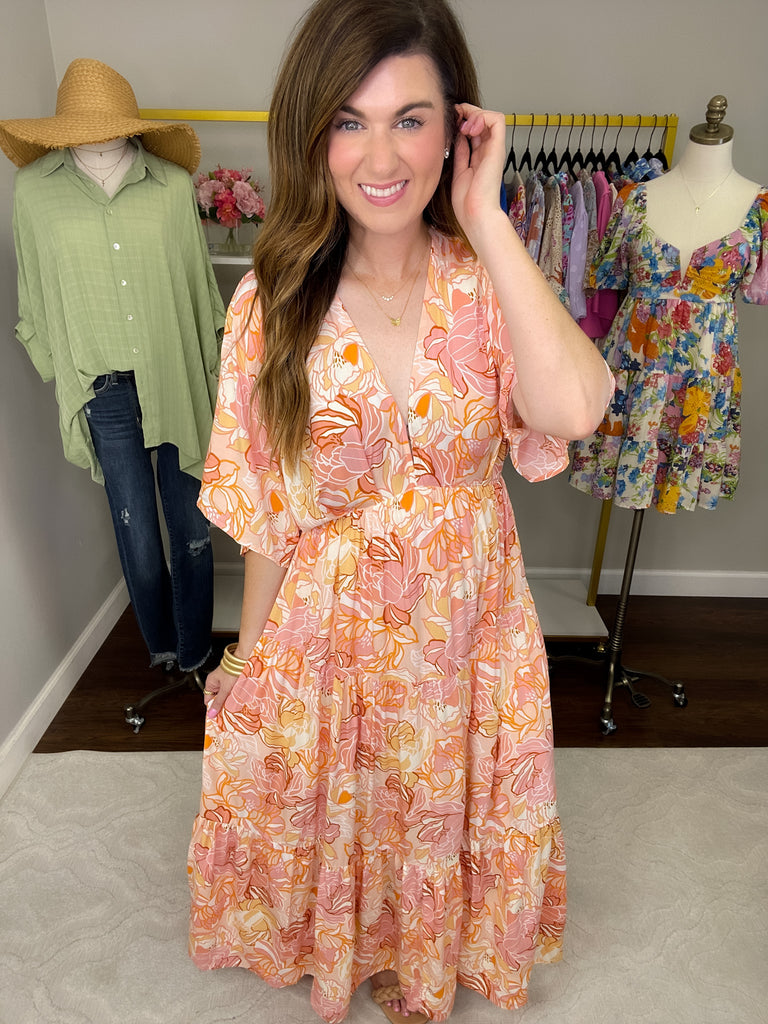Painted Petals Maxi Dress in Peach