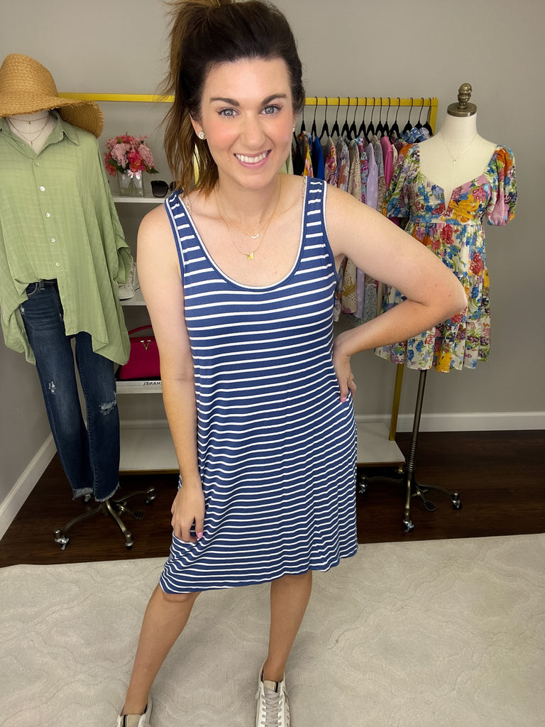 *BELLES & DOORBUSTER* Seeing Clearly Dress in Mustard and Blue *Final Sale*