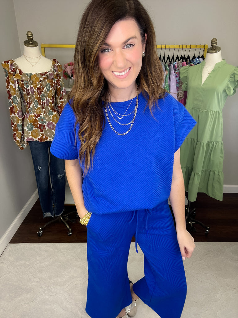 Call My Jet Textured Pants in Royal