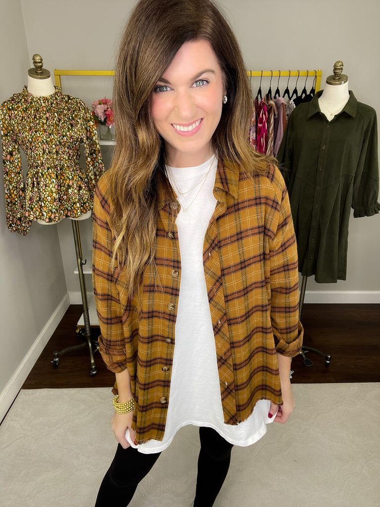 SALE! Truly Talented Plaid Button Down in Camel *Final Sale*
