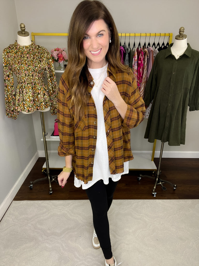 SALE! Truly Talented Plaid Button Down in Camel *Final Sale*