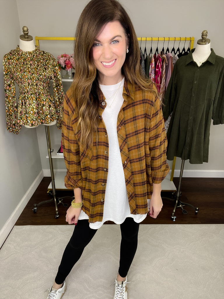 SALE! Truly Talented Plaid Button Down in Camel *Final Sale*