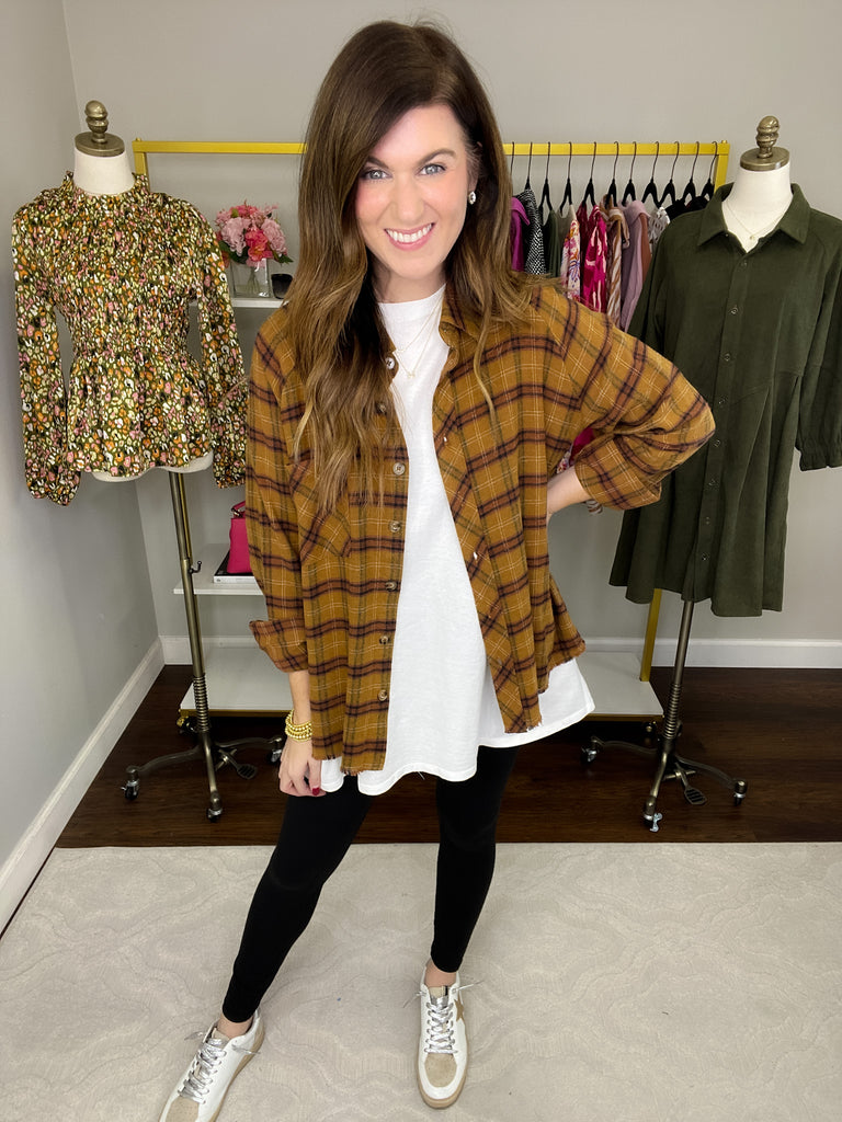SALE! Truly Talented Plaid Button Down in Camel *Final Sale*