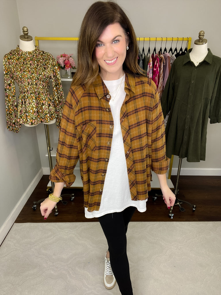 SALE! Truly Talented Plaid Button Down in Camel *Final Sale*