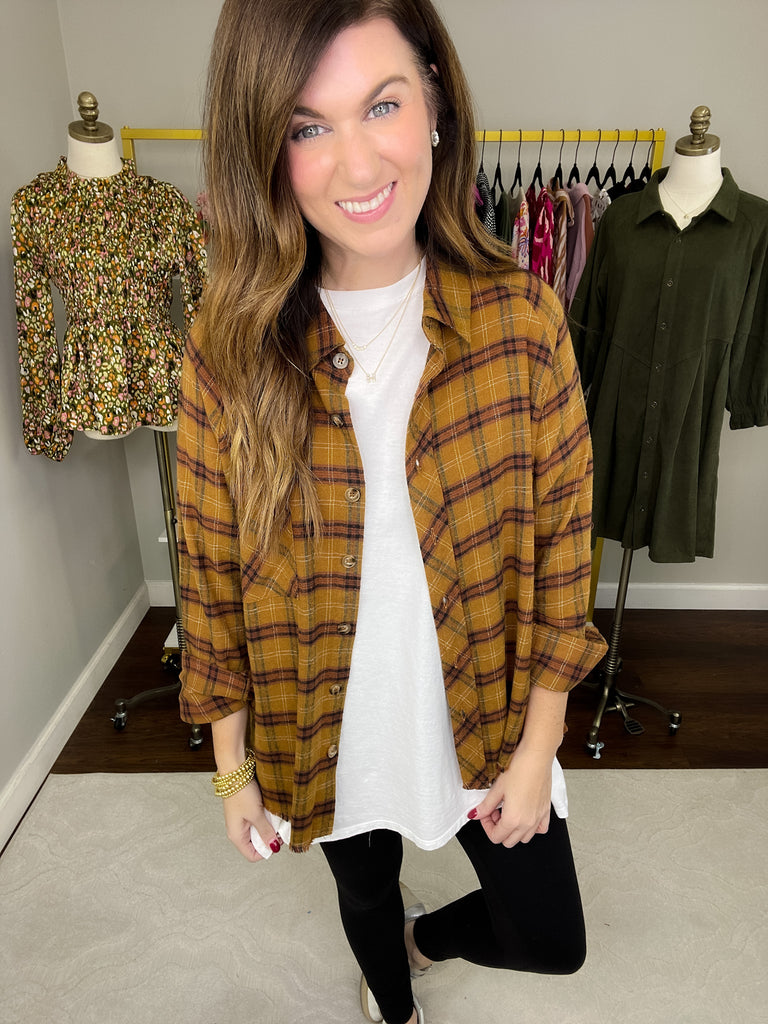 SALE! Truly Talented Plaid Button Down in Camel *Final Sale*