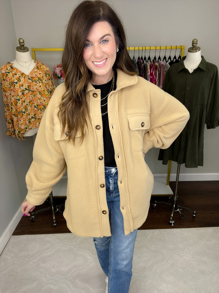 Winter Winds Fleece Shacket in Taupe