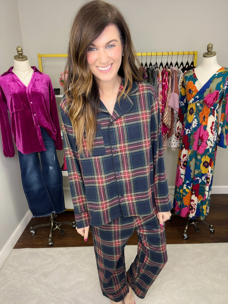 Christmas Movies and Cocoa Pajama Set in Navy Plaid