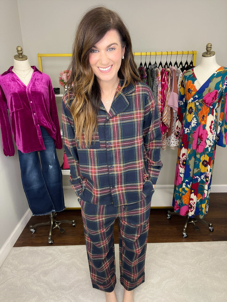 Christmas Movies and Cocoa Pajama Set in Navy Plaid