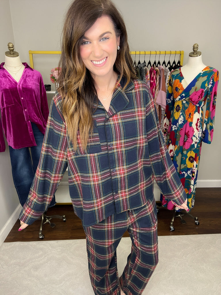 Christmas Movies and Cocoa Pajama Set in Navy Plaid