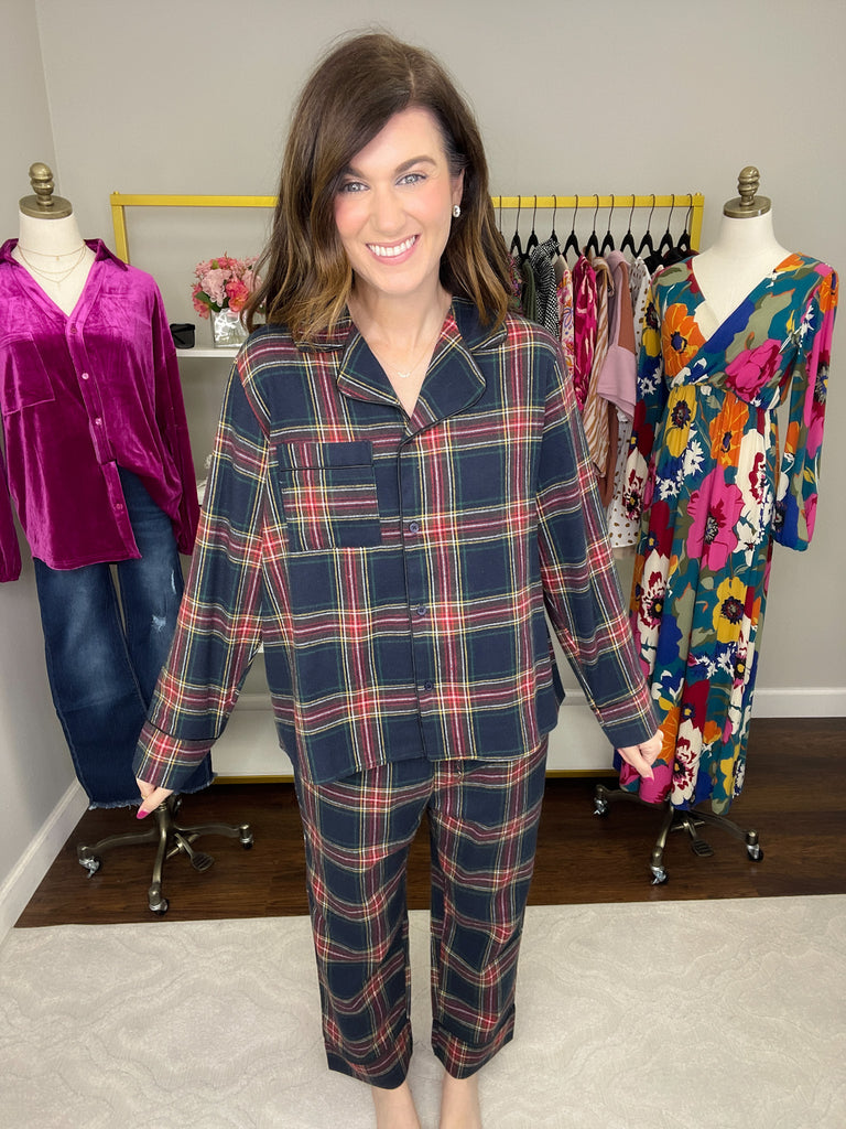 Christmas Movies and Cocoa Pajama Set in Navy Plaid